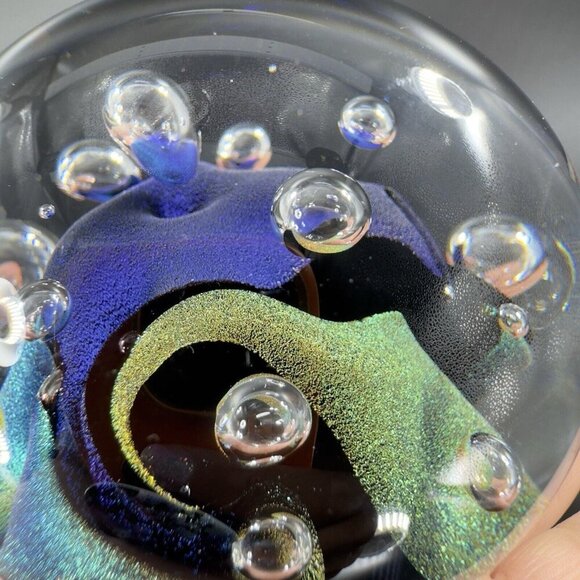 1976 Dichroic Art Glass Paperweight Round Multicolor Signed S65 Hand Blown Glass - Picture 6 of 16